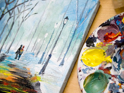 Winter Landscape acrylic art cold outdoors paint painting street walking winter