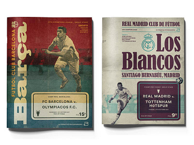 Retro inspired champions league program covers antique barcelona cover football graphicdesign magazine progamme realmadrid soccer typography vintage