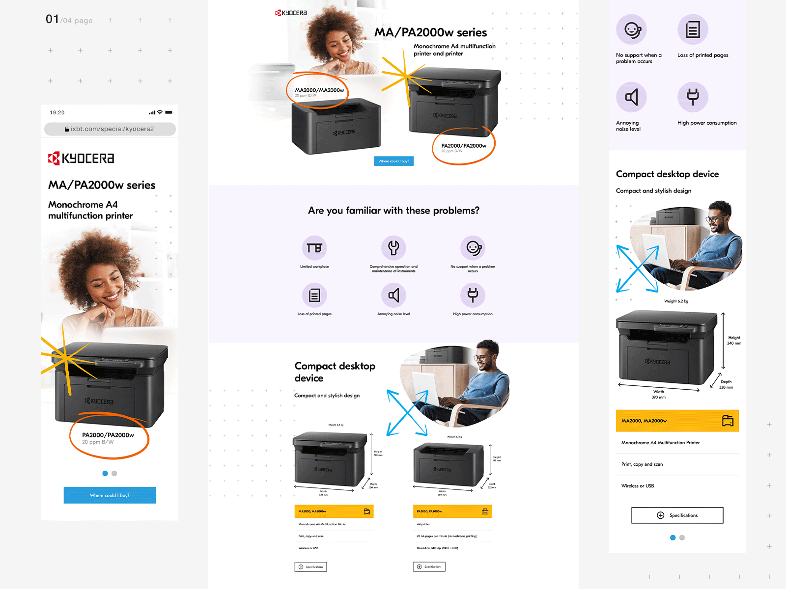 Printers and multifunction devices Kyocera design device landing printer ui