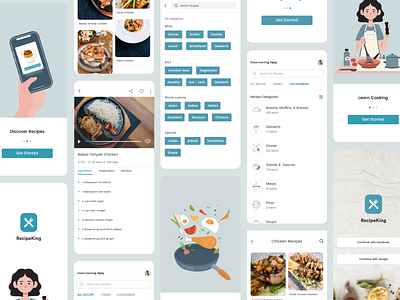 Recipe app screens - Recipe king cooking app cuisine drink food food and drink food app logo mobile mobile apps nonveg recipe salad veg website