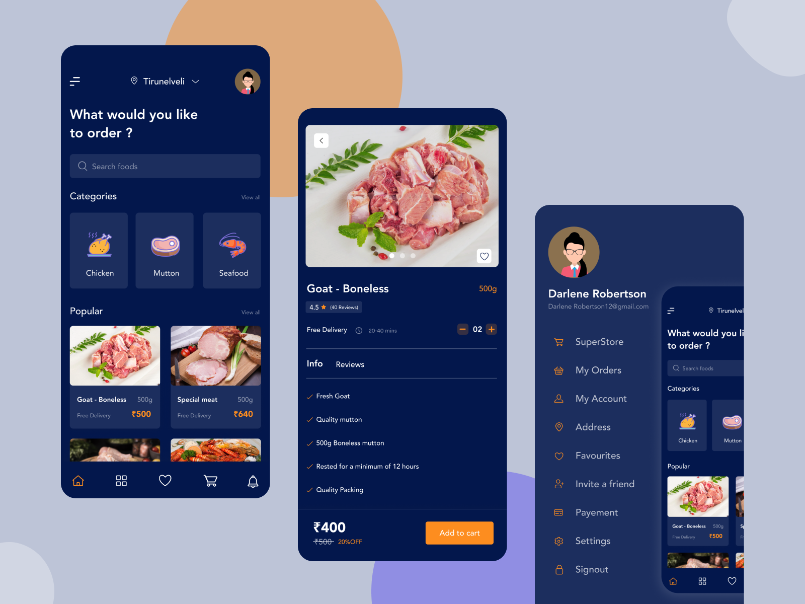 Meatstore Delivery app ( Darkmode ) by Shanmuga7 on Dribbble