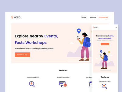 Events app landing page booking events events app explore festival landing page landingpage meet mobile places web app web header