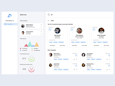 Team Builder desktop App app builder clean dashboard interface profile ui user card values