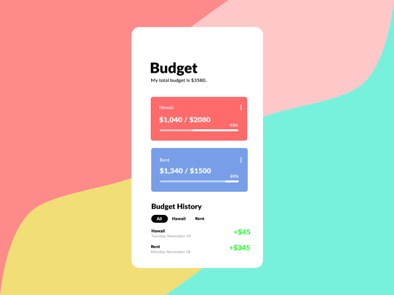 Daily UI #7 - Setting app budget challenge color color palette colorpicker daily 100 challenge daily ui challenge dailyui dailyui007 dailyuichallenge design mobileapp mobileappdesign modern settings settings page settings ui