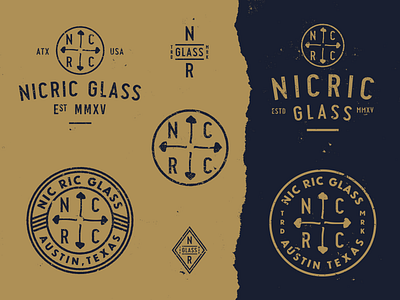 NicRic Glass austin badge branding glass gold logo mark mushroom patch pipes stamp