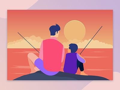 Fishing colours concept design fish fishing illustration landing love sunrise