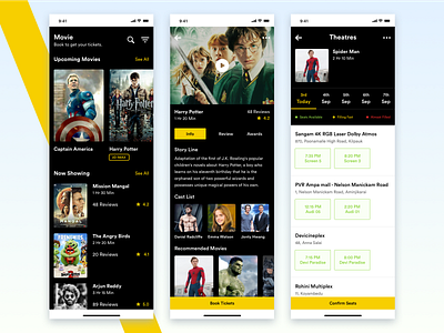 Movie Ticket Booking App app booking cinema concept design film movie phone ticket ui