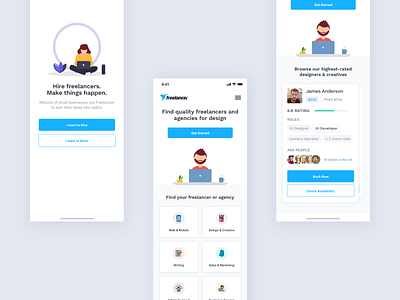Freelancer App app concept design designer freelance freelancer illustration landing love phone product projects ui work