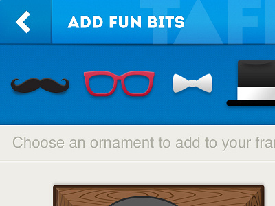 A fun little app app bar blue bow buttons frames fun hat header ios iphone mobile moustache nav ornaments tab tie