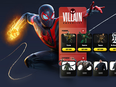 Spider-Man Miles Morales Villain App app checklist game games hero ios menu miles mobile pending playstation spider man superhero ui uiux user user interaction videogames villain