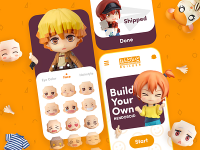 Pretend Build Your Own Nendoroid App anime app avatar build builder buttons character creator customization cute demon slayer fun game games gaming iphone nendoroid orange toy ui