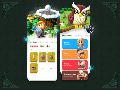 Link's Awakening Game App UI android app character characters fun game games hyrule interface ios iphone items link list mario nintendo ui ux zelda