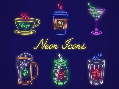 Neon Icons Set drinks las vegas neon neon lights