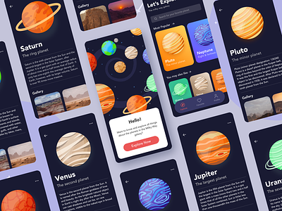 Planet App Concept Full Version dark mode exploration galaxy icon design illustration mobile app planets ui concept ui design ui ux
