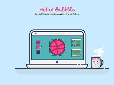 Hello Dribbble! debut design dribbble first shot flat icon illustration invitation player shot vector