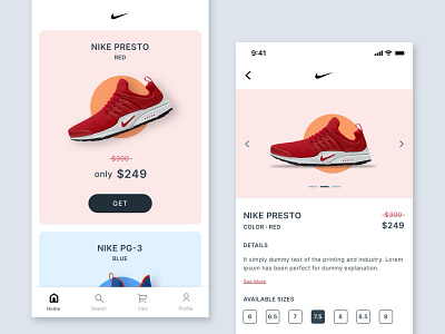 #Exploration | Nike App Design Challenge add to cart e commerce app interface ios iphone mobile app nike preview page product page shoes sneakers ui design ui ux