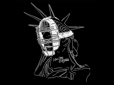 Catcher of Liberty baseball drawing illustration line ny nyc statue of liberty