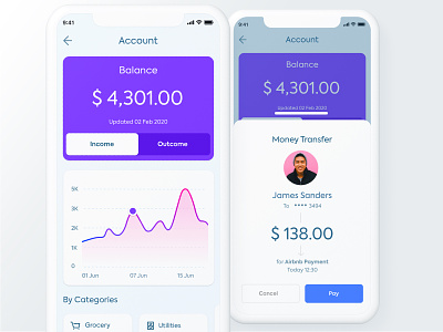 Account and Send Money for Banking App app banking clean design finance fintech interface ios minimal mobile pay ui ux
