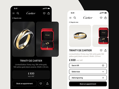 Cartier Jewelry Store app card dark design ecommerce gold jewellery jewerly light luxury mobile online ring shop store ui