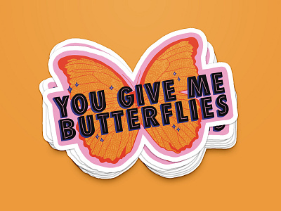 you give me butterflies 🦋 butterflies butterfly etsy etsy shop hand lettering icon illustration kacey musgraves love orange procreate procreateapp retro sparkle sticker texture typography