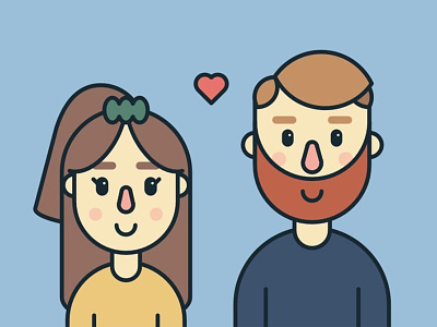 Couple Illustration beard colorful couple flat hair heart illustration love man modern people simple illustration woman