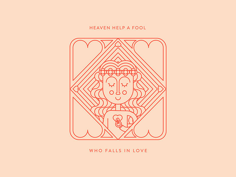 Ophelia modern matches woman character vector flowers girl love heart red pink simple shapes flat design monoline illustration