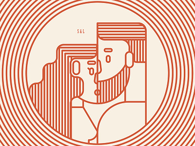 S + L badge beard couple geometric girl hair illustration kiss love man minimalist modern monoline orange simple