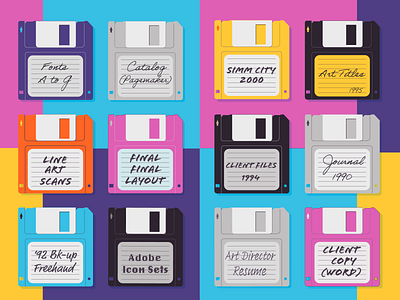 3.5 Inch Floppy Line Up 80s style bright colors computer supply flat style floppy disk retro format retro tech