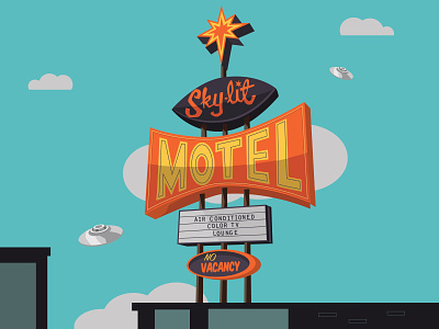 Sky-lit Motel motel old sign summer party ufo
