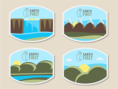 Earth First Labels biodegradable eco friendly flat illustration mountains nature product label waterfall