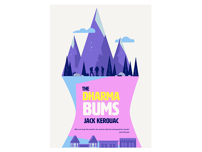 The Dharma Bums beat generation book cover flat illustration jack kerouac mountain nature pink san francisco yellow