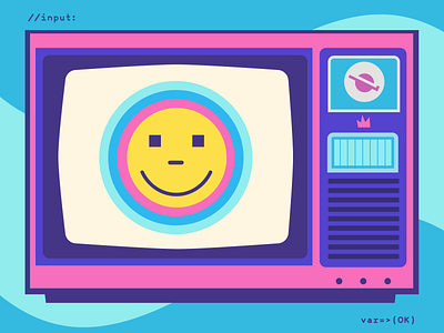 >OK Telly bright colors javascript pink purple smileys television telly