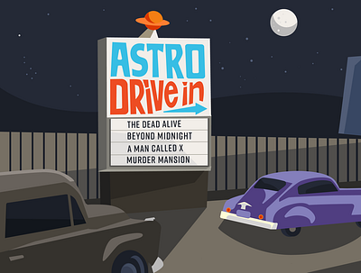 Astro Drive In (remix) drive in movie handlettering night old cars