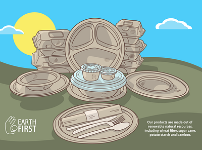 Product Illustration for Earth First (update) biodegradable eco friendly recycle restaurant