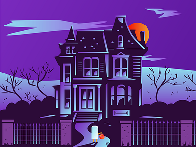 Trick or Treater blood moon ghost halloween haunted house purple scary trick or treat trick or treat
