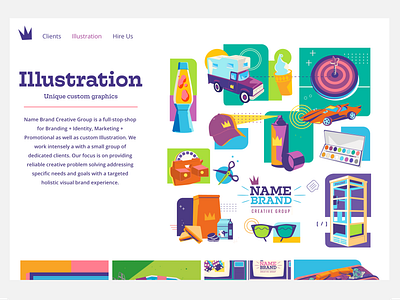 Illustration Web Page for Name Brand ice cream lavalamp paints school lunch targe targets website