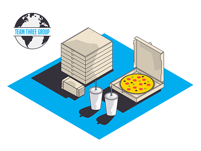 Restaurant Supplies for Team Three Group brand graphic cold cups cup isometric illustration napkins pizza pizza box restaurant supply to go