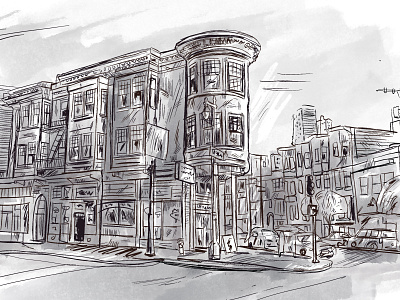 Corner of Taylor & Columbus california cityscape procreate san francisco street view