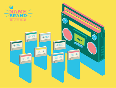 Tapes & Tapes for Name Brand 80s blaster brand illustration cassete cassette player cassette tape isometric illustration portable radio tapes