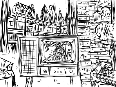 Pines Motel (study) concept sketch hotel kurt cobain line drawing motel nirvana old motel procreate seattle sound