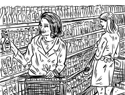 Style Study (Line Drawing) brush comic book digital art grocery store procreate retro brush shoppers shopping