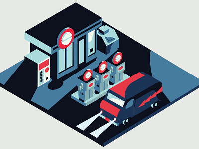 Fill Up gas station isometric isometric building isometric model petrol van