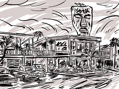 Motel Sketch digital ink ink wash motel palm trees procreate sketch tiki tropical vacation