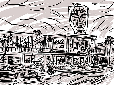 Motel Sketch digital ink ink wash motel palm trees procreate sketch tiki tropical vacation
