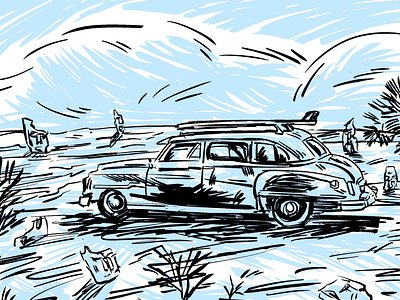 Twilight Of The Idols (concept sketch) beach digital ink landscape ocean old car procreate sketch tiki