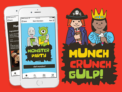 Munch Crunch Gulp App kids recipe app monster mummy pirate princess uiux