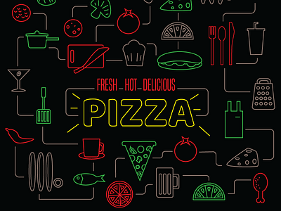 Fresh Hot Delicious Pizza (Neon) breadsticks martini neon pizza tomato