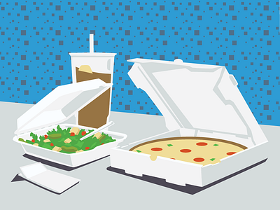 Personal Pizza, Salad, Ice Tea (Re-mix) block pattern flat vector ice tea napkin pizza pizza box salad to go container