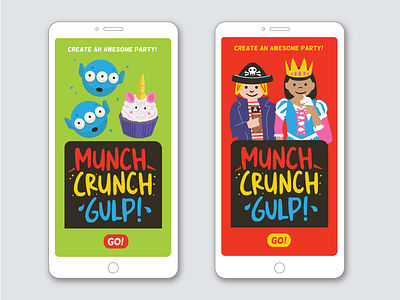 Munch, Crunch, Gulp! (Load Screens) alien apple os cookie cupcake load screen pirate princess ui unicorn ux