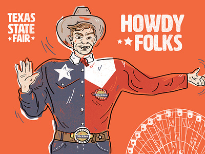 Howdy Folks (Big Tex) big tex cowboy dickies ferris wheel jeans orange star state fair texas western wear